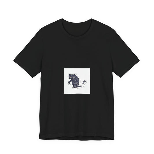 Black Cat Graphic Tee — Small Vintage Cat Illustration T-Shirt