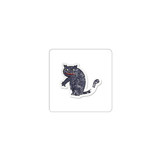 Spooky Grinning Black Cat Kiss-Cut Sticker — Halloween Laptop Decal