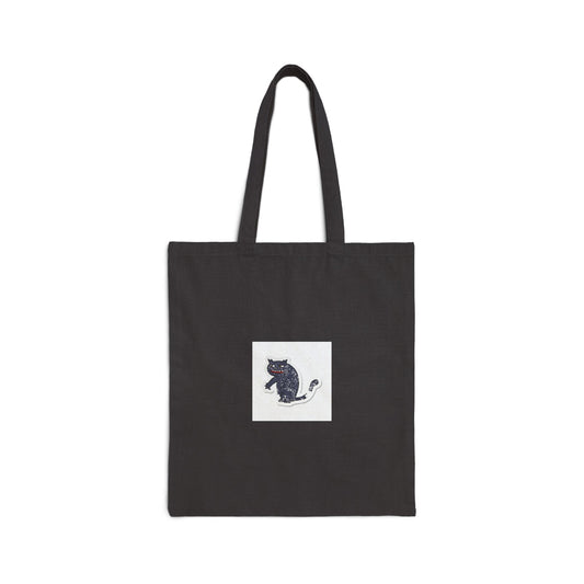Cat Silhouette Canvas Tote Bag — Small Black Cat Embroidery