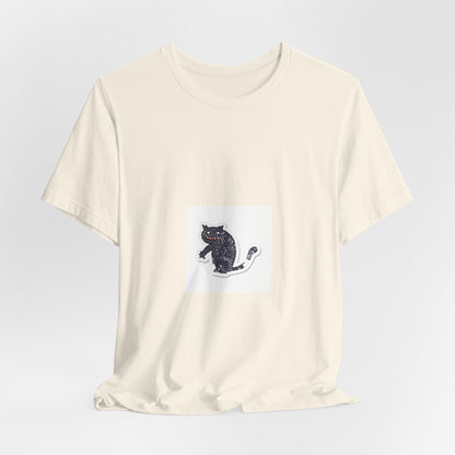 Black Cat Graphic Tee — Small Vintage Cat Illustration T-Shirt