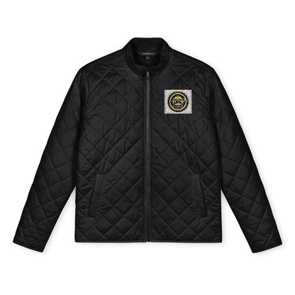 Embroidered Quilted Jacket — Men's Full-Zip Diamond Quilt with Crest Patch