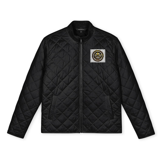 Embroidered Quilted Jacket — Men's Full-Zip Diamond Quilt with Crest Patch