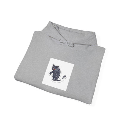 Black Cat Minimalist Hoodie — Small Embroidered Cat Design