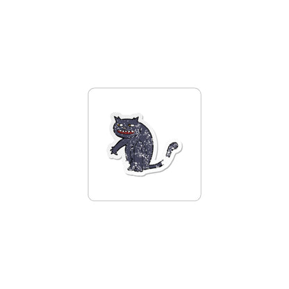 Spooky Grinning Black Cat Kiss-Cut Sticker — Halloween Laptop Decal