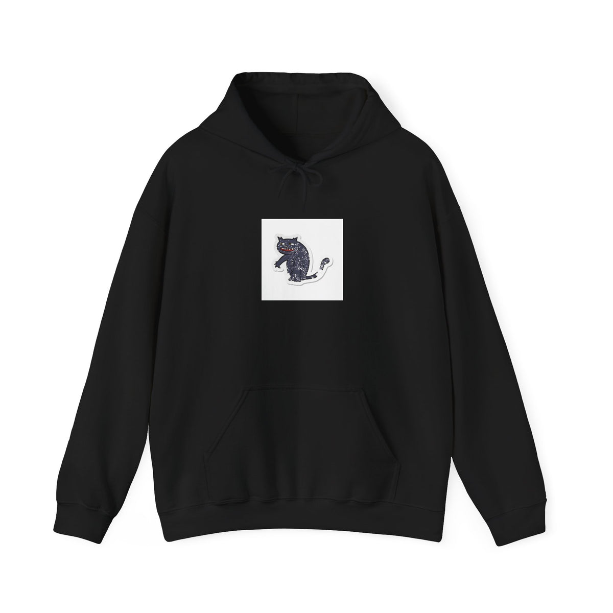 Black Cat Minimalist Hoodie — Small Embroidered Cat Design