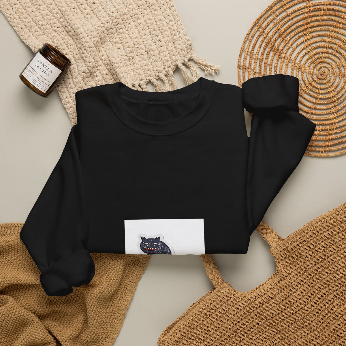 Embroidered Black Cat Crewneck Sweatshirt