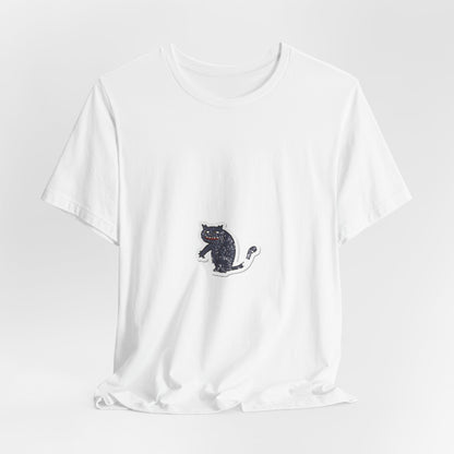 Black Cat Graphic Tee — Small Vintage Cat Illustration T-Shirt