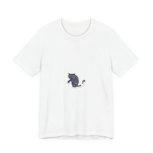 Black Cat Graphic Tee — Small Vintage Cat Illustration T-Shirt