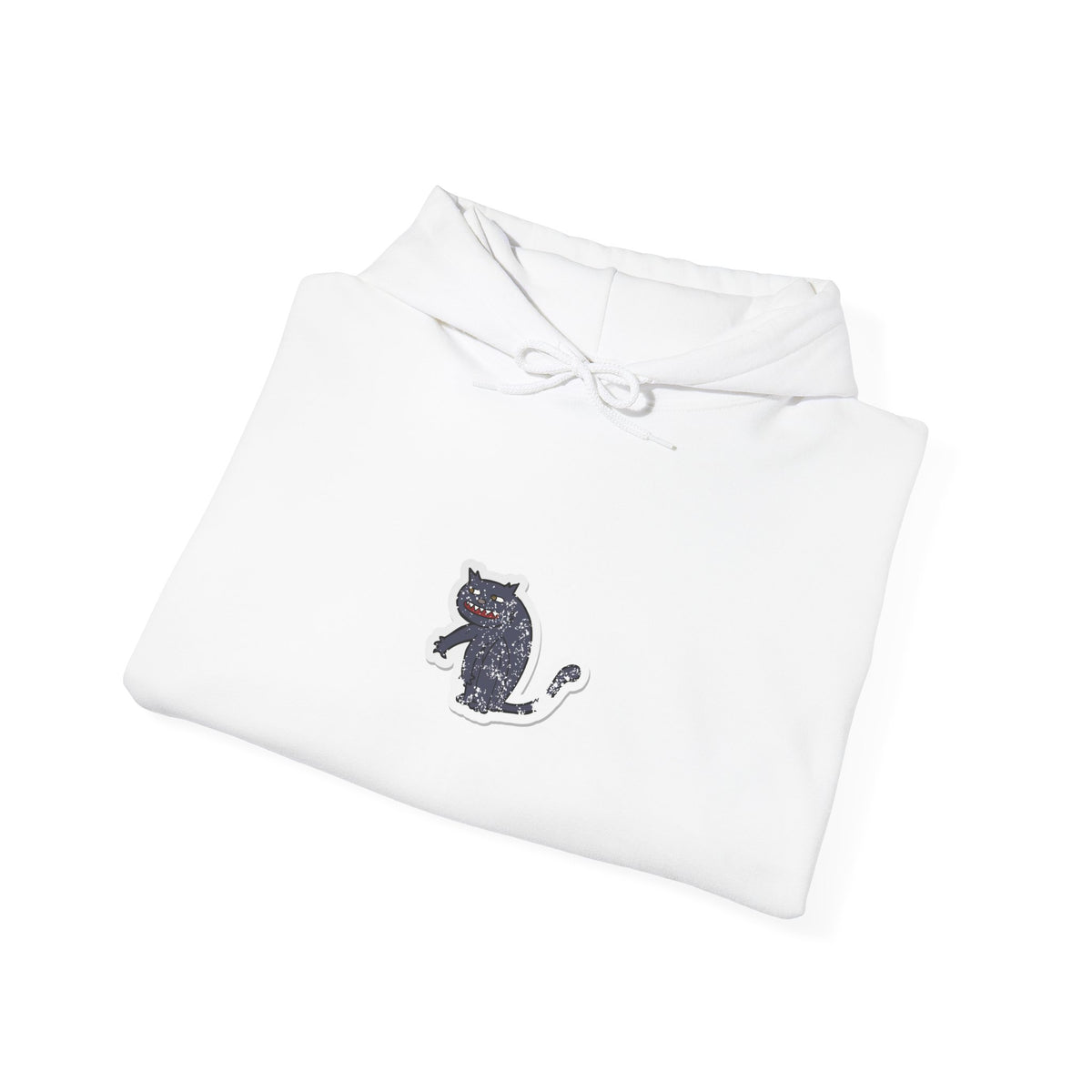 Black Cat Minimalist Hoodie — Small Embroidered Cat Design