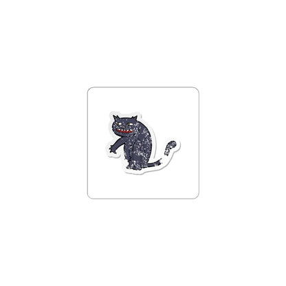 Spooky Grinning Black Cat Kiss-Cut Sticker — Halloween Laptop Decal