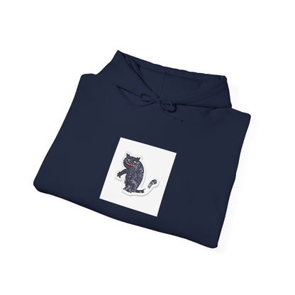 Black Cat Minimalist Hoodie — Small Embroidered Cat Design