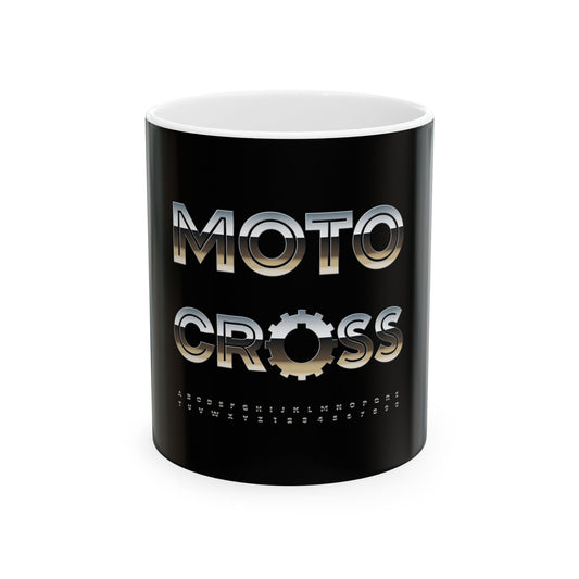 Motocross Gear Ceramic Mug – Retro Metallic 'MOTO CROSS' Coffee Cup (11oz, 15oz)