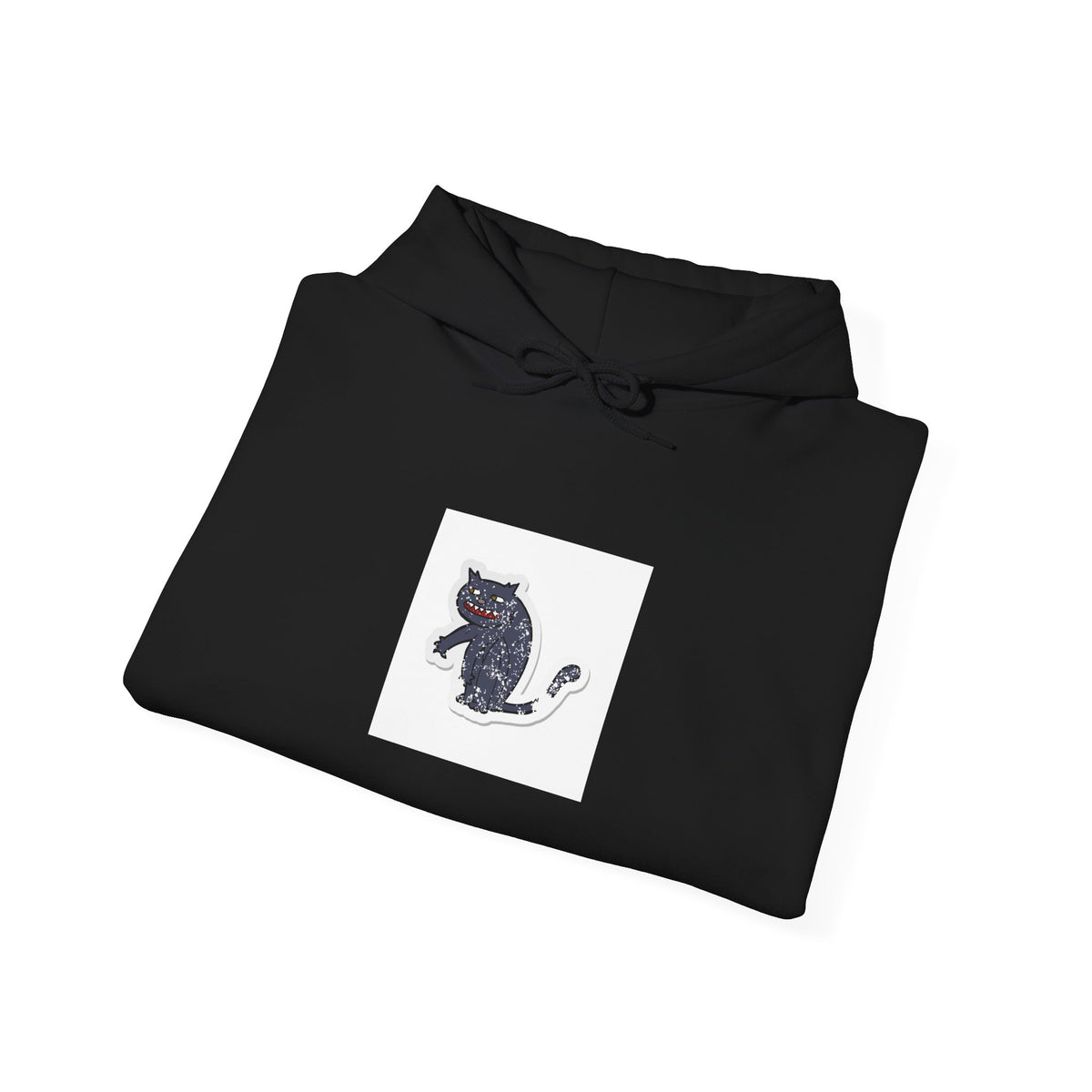 Black Cat Minimalist Hoodie — Small Embroidered Cat Design
