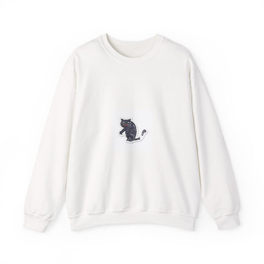 Embroidered Black Cat Crewneck Sweatshirt