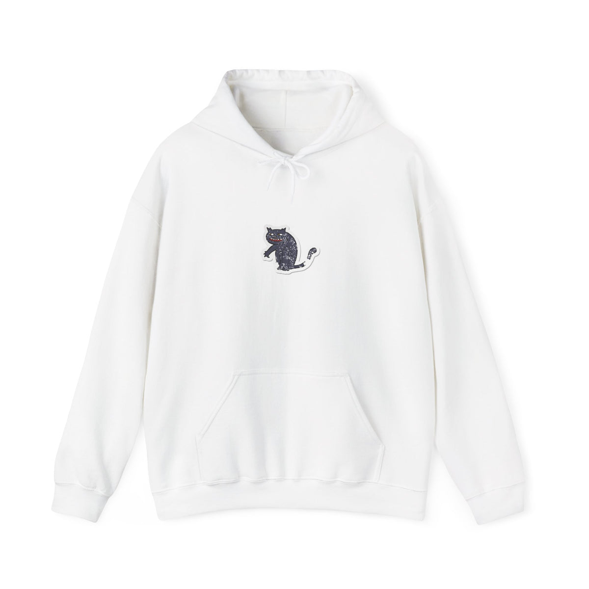 Black Cat Minimalist Hoodie — Small Embroidered Cat Design