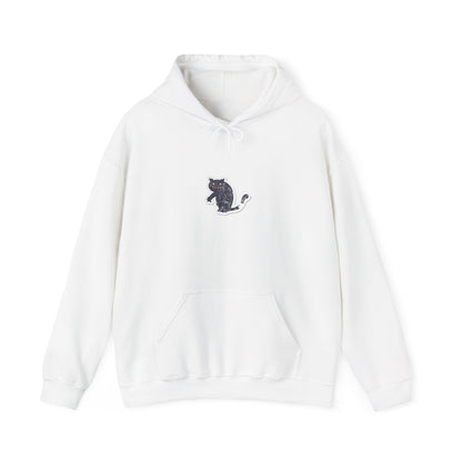 Black Cat Minimalist Hoodie — Small Embroidered Cat Design