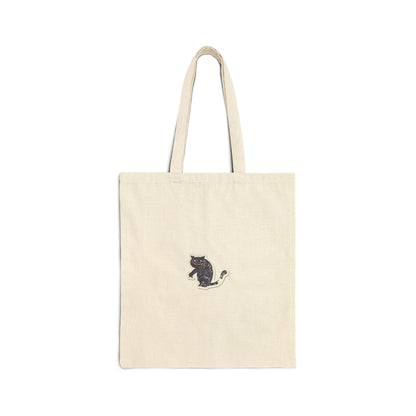 Cat Silhouette Canvas Tote Bag — Small Black Cat Embroidery