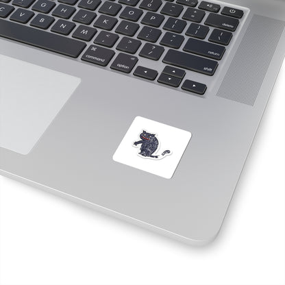 Spooky Grinning Black Cat Kiss-Cut Sticker — Halloween Laptop Decal