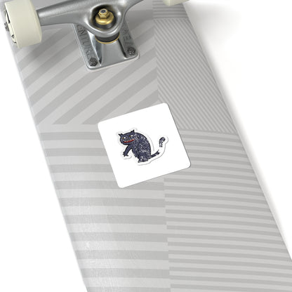 Spooky Grinning Black Cat Kiss-Cut Sticker — Halloween Laptop Decal