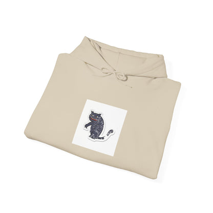 Black Cat Minimalist Hoodie — Small Embroidered Cat Design