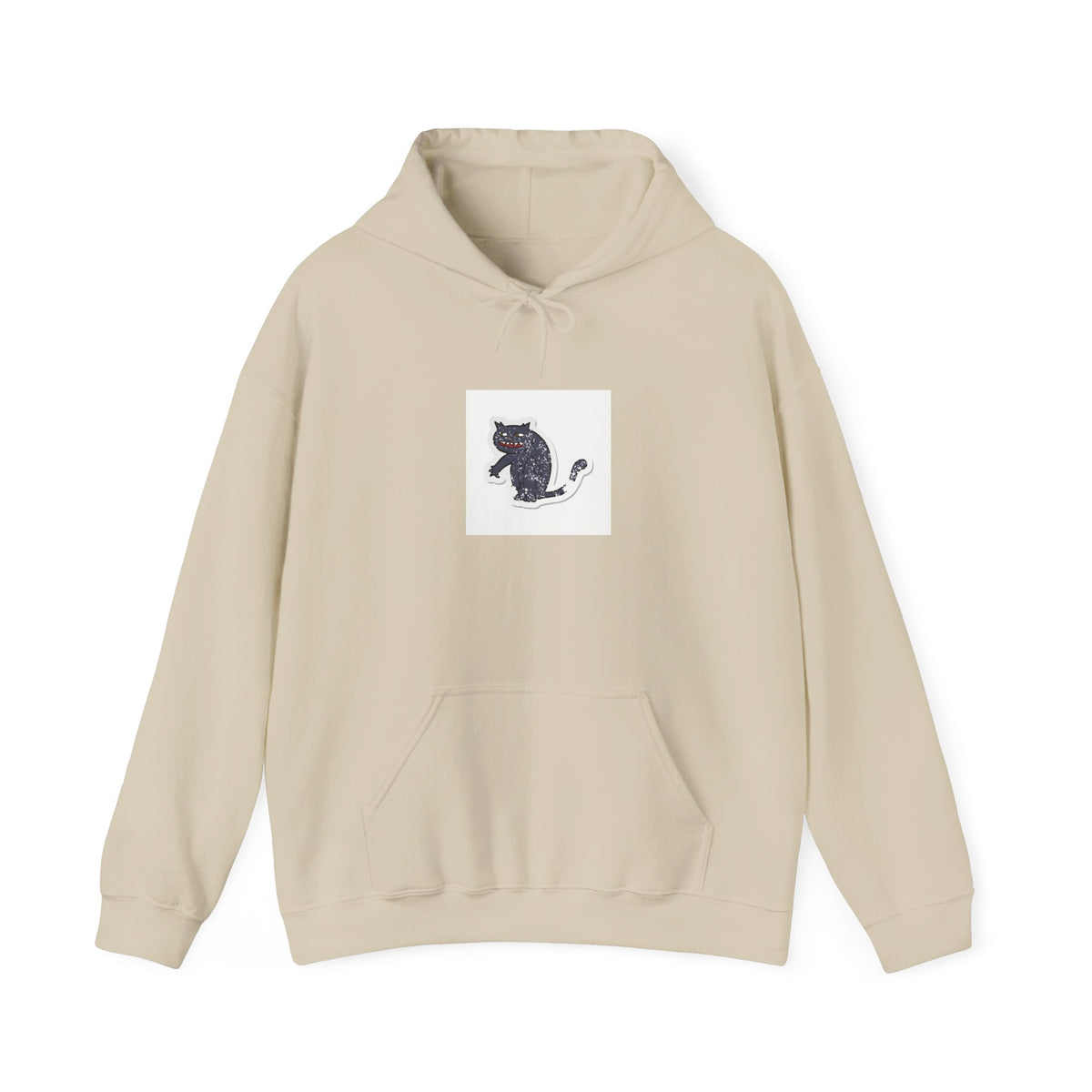 Black Cat Minimalist Hoodie — Small Embroidered Cat Design