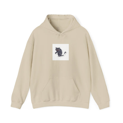 Black Cat Minimalist Hoodie — Small Embroidered Cat Design