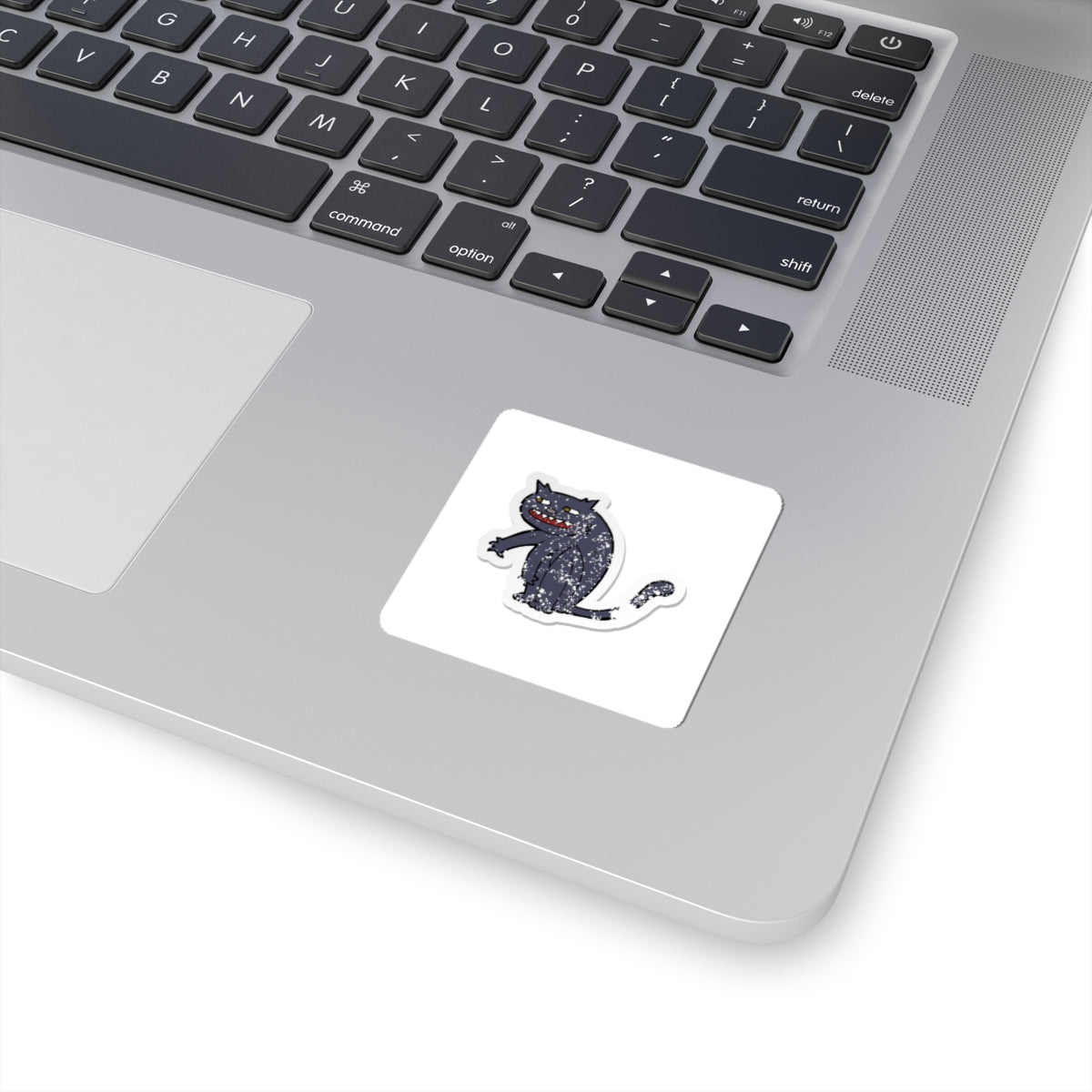 Spooky Grinning Black Cat Kiss-Cut Sticker — Halloween Laptop Decal