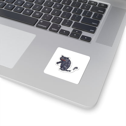 Spooky Grinning Black Cat Kiss-Cut Sticker — Halloween Laptop Decal